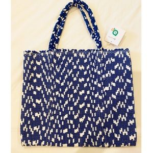 NWT Blue & White Handwoven Tote Bag